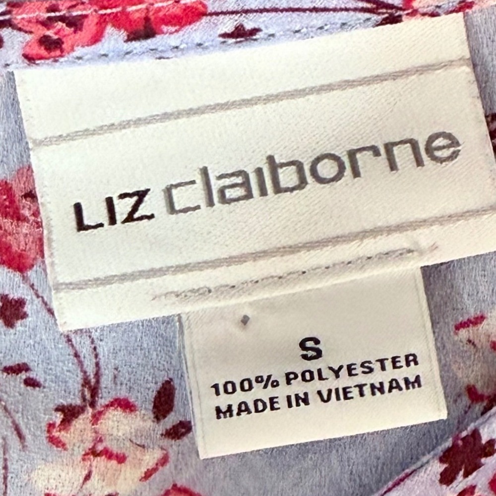 Liz Claiborne S Blouse Lavender Floral Womens Ruffle Sleeve Top Cottagecore EUC - Picture 5 of 7